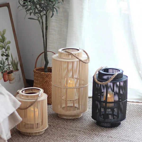Retro Nordic Handmade Woven Wind Lamp Candlestick Home Decoration