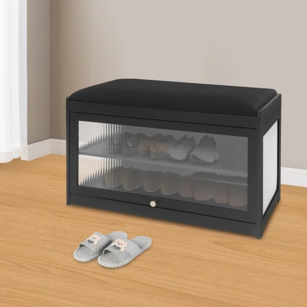 2 Tiers Entryway Shoe-changing Bench with Cushion Storage Space