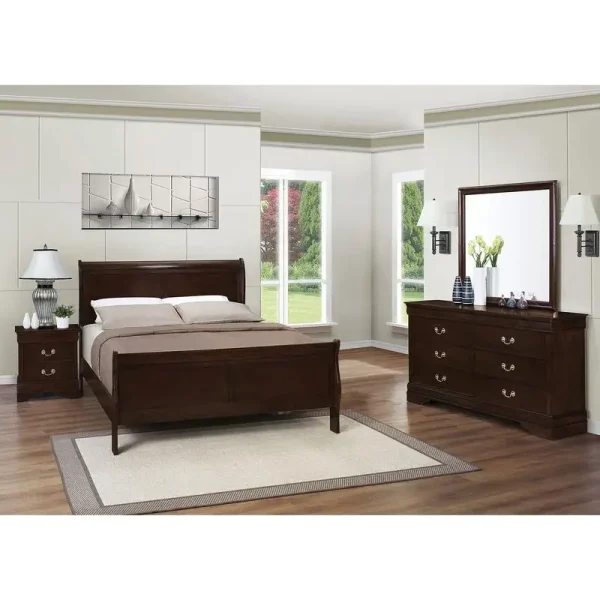 4-Pc Full Bedroom Set: Modern Design Bed Frame, Dresser, Nightstand & Mirror