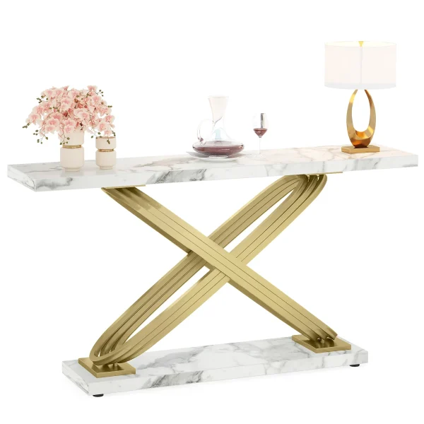 Tribesigns 55 Inch Modern Console Table, Faux Marble Gold Entryway
