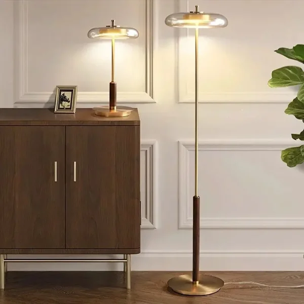 American Vintage Walnut & Brass LED Table/Floor LED