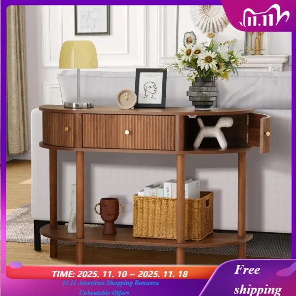 43.3" Fluted Half Moon Console Table Storage Entryway Narrow Wood Sofa  Room Hallway Foyer, Customized