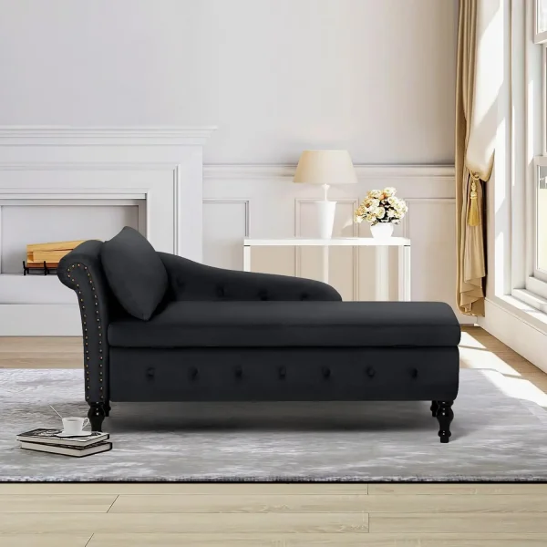 Velvet Chaise Lounge with Left Armrest & Storage Space,Button Tufted Lounge Chair w/Lumbar Pillow,Modern, Customized