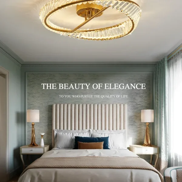 Italian Light Luxury Crystal Ceiling Lamp Postmodern  Round Living Room  Atmospheric Bedroom Lamp New Style LED