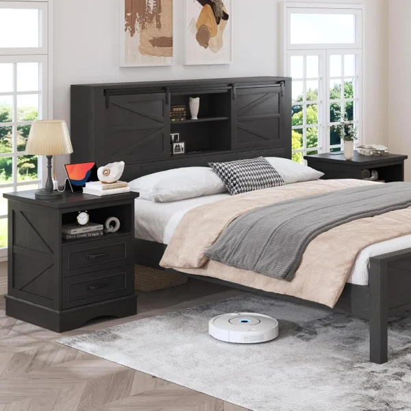 24" Tall Farmhouse Nightstands Set of 2 with Fast Charging Station beside Tables with Drawers Customized