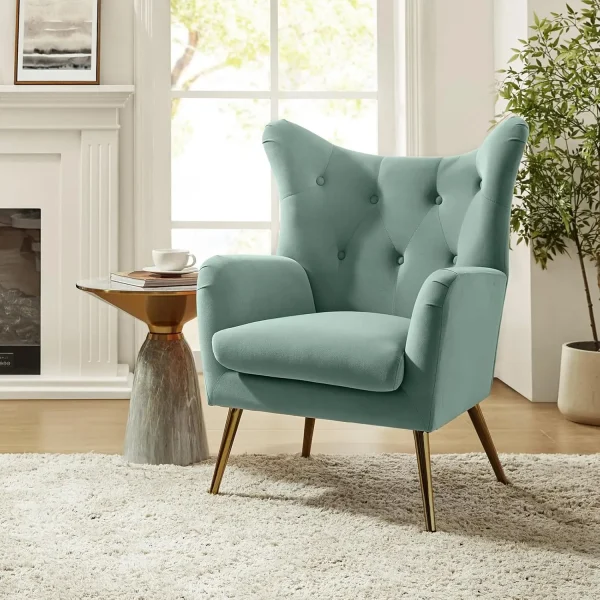 Velvet Accent Chair, Modern Wingback Arm Chair with Metal Gold Legs, Velvet Tufted Upholstered  Customized